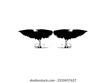 Pair of The Black Heron Bird (Egretta Ardesiaca), also known as the Black Egret Silhouette for Art Illustration, Logo, Pictogram, Website, or Graphic Design Element. Vector Illustration