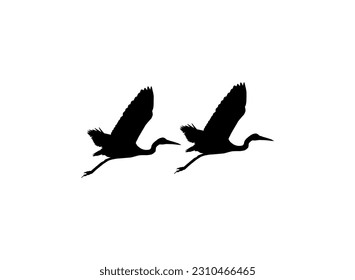 Pair of The Black Heron Bird (Egretta Ardesiaca), also known as the Black Egret Silhouette for Art Illustration, Logo, Pictogram, Website, or Graphic Design Element. Vector Illustration