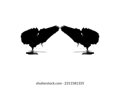 Par de la Pájara de la Perla Negra (Egretta Ardesiaca), también conocida como la Silhouette de Egret Negro para Ilustración de Arte, Logo, Pictograma, Sitio Web o Elemento de Diseño Gráfico. Ilustración vectorial