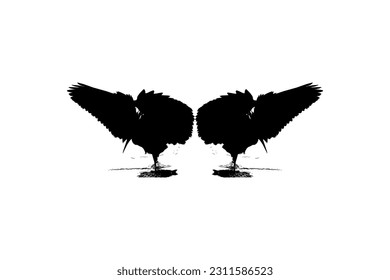 Pair of The Black Heron Bird (Egretta Ardesiaca), auch bekannt als Black Egret Silhouette for Art Illustration, Logo, Piktogramm, Website oder Graphic Design Element. Vektorgrafik