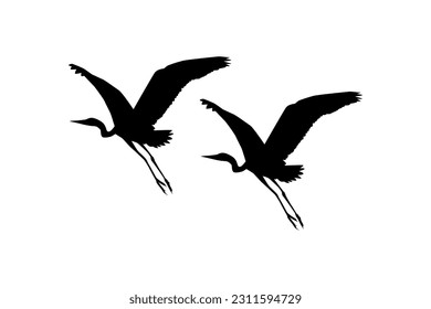 Par de la Pájara de la Perla Negra (Egretta Ardesiaca), también conocida como la Silhouette de Egret Negro para Ilustración de Arte, Logo, Pictograma, Sitio Web o Elemento de Diseño Gráfico. Ilustración vectorial