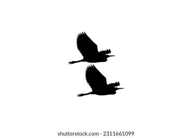 Pair of The Black Heron Bird (Egretta Ardesiaca), also known as the Black Egret Silhouette for Art Illustration, Logo, Pictogram, Website, or Graphic Design Element. Vector Illustration