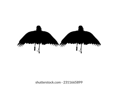 Pair of The Black Heron Bird (Egretta Ardesiaca), also known as the Black Egret Silhouette for Art Illustration, Logo, Pictogram, Website, or Graphic Design Element. Vector Illustration