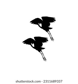 Par de la Pájara de la Perla Negra (Egretta Ardesiaca), también conocida como la Silhouette de Egret Negro para Ilustración de Arte, Logo, Pictograma, Sitio Web o Elemento de Diseño Gráfico. Ilustración vectorial