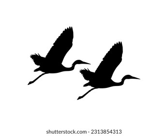Pair of The Black Heron Bird (Egretta Ardesiaca), also known as the Black Egret Silhouette for Art Illustration, Logo, Pictogram, Website, or Graphic Design Element. Vector Illustration