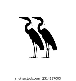 Pair of The Black Heron Bird (Egretta Ardesiaca), also known as the Black Egret Silhouette for Art Illustration, Logo, Pictogram, Website, or Graphic Design Element. Vector Illustration
