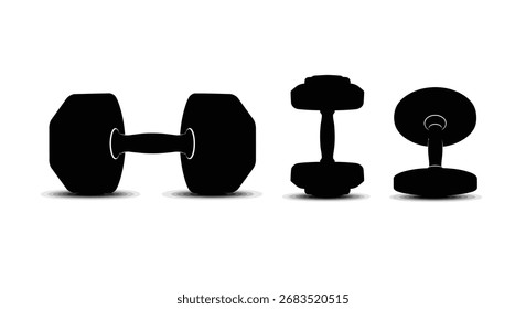 Par de halteres hexagonais negros isolados para fitness e treinamento vetor