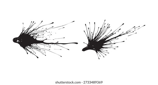 Un par de salpicaduras de tinta negra sobre un fondo blanco con líneas dinámicas