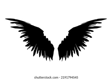 Pair of black raven wings isolated on white background. Vector ink wings illustration.