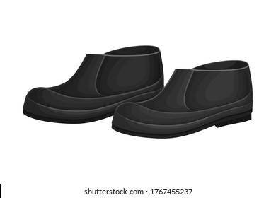 Pair of Black Rubber Boots or Galosh for Walking Outside in Rainy Weather Vector Illustration