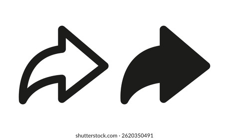 Pair of black share icons with curved arrows pointing right, representing content sharing, forwarding or reposting actions on apps and web platforms	