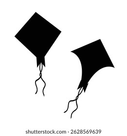 Pair of Black Silhouette Flying Kites Illustration