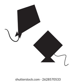 Pair of Black Silhouette Kites with Strings Illustration