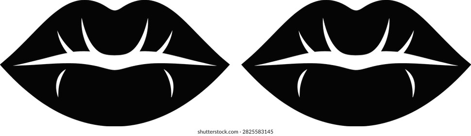 Pair of black stylized kissing lips icon