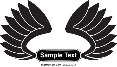 Pair of black vector wings with copyspace for text.