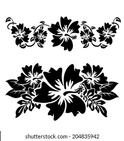 A pair of black and white hawaian hibiscus flowers