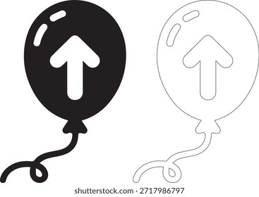 Un par de ilustraciones en blanco y negro de globos con flechas hacia arriba sobre un fondo blanco puro, aislado sobre fondo blanco