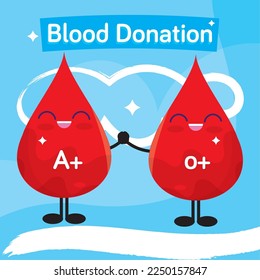 Pair of blood drop characters Blood donation concept Vector