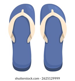 Pair of blue beach slippers standing on tiptoe, isolated on white background