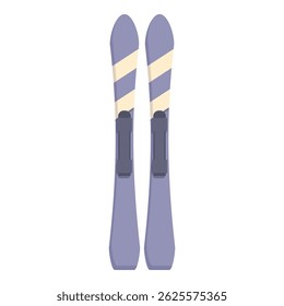 Pair of blue and beige mountain skis standing upright on a white background, ready for a day on the slopes