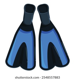 Pair of blue and black diving fins, essential equipment for snorkeling and scuba diving, enhancing underwater propulsion and maneuverability