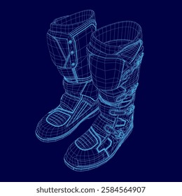 A pair of blue boots with a strap. The boots are shown in a 3D format