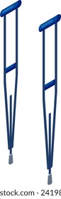 Pair of blue crutches for rehabilitation. Medical support equipment for injury. Mobility aid devices vector illustration.