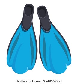 Pair of blue diving fins with black foot pockets, essential equipment for snorkeling and scuba diving