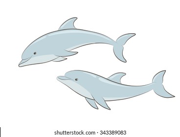 A pair of blue dolphins. Vector contour.