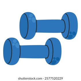 A pair of blue dumbbells for strength training in cartoon style