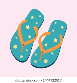 Pair of blue flip-flops on pink background