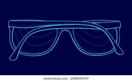 A pair of blue glasses with a frame. The glasses are shown in a blue color.