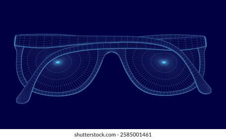 A pair of blue glasses wireframe. The glasses are not real, but they look like they are