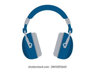 A pair of blue and grey professional audio headphones isolated