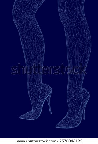 Pair of blue high heels with a black sole. The image is a digital of a woman's legs and feet