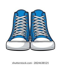 Pair of blue high top canvas sneakers with white laces sneakers footwear