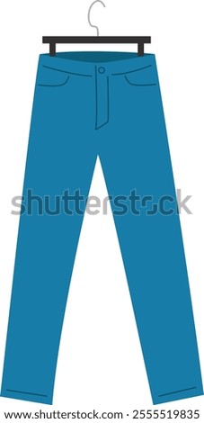 Pair of blue jeans on hanger. Vector illustration with transparent background.