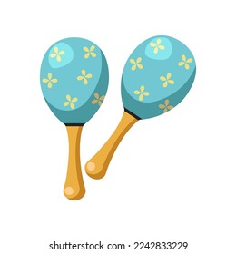 Pair of blue maracas cartoon illustration. Colorful musical instrument isolated on white background. Music, hobby concept.