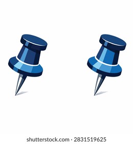 Pair of blue office push pins with metallic shine and pointed ends
