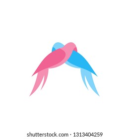 Pair of blue and pink birds hugging. Can use for Logo or Icon