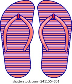 Pair of blue and pink striped flip-flops on white background. Beach footwear fashion, summer holiday gear vector illustration.