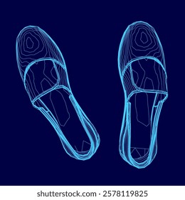 Pair of blue shoes with a blue background. The shoes are drawn in a stylized way, giving them a 3D appearance