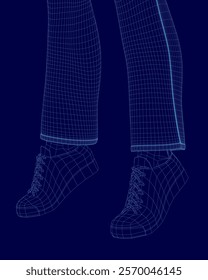 Pair of blue shoes with a blue laces. The shoes are shown in a 3D image