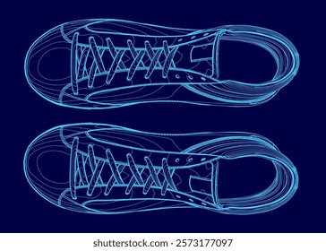 Pair of blue shoes. The shoes are shown in a blue color scheme