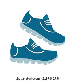 Pair of blue simple sneakers. Example gumshoes. Flat Editable Vector Illustration isolated on white background.