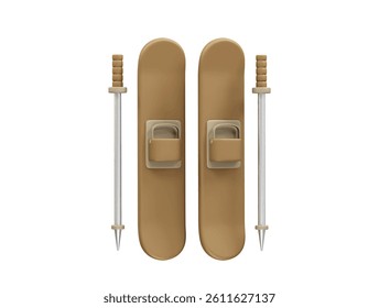 Pair of blue skis with poles icon 3d. Ski board icon illustration 3d rendering