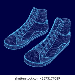 Pair of blue sneakers with a blue background. The sneakers are shown in a 3D style