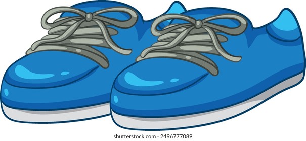 Pair of blue sneakers with gray laces