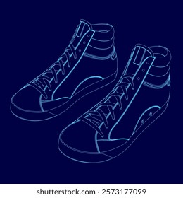 Pair of blue sneakers with laces. The shoes are drawn in a blue style