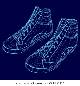 Pair of blue sneakers with a stripe on the side. The shoes are drawn in a stylized way, giving them a 3D appearance